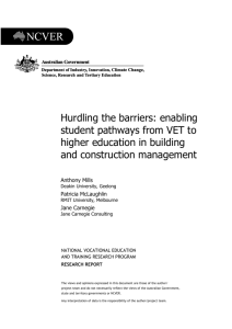 Hurdling the barriers: enabling student pathways from VET to higher