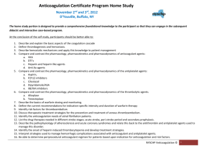 Anticoagulation Certificate Program Home Study November 2 nd