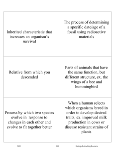 BCPS Biology Reteaching Guide Evolution Vocab Card Definitions