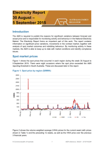 AER electricity weekly report - 30 August – 5 September 2015