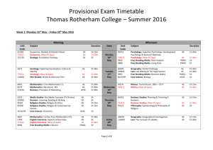Provisional Summer 2016 Timetable