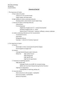 BIO 330 Cell Biology Spring 2011 Lecture Outline Chemistry of the