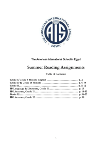 Summer Reading Assignment - American International School of