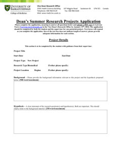Dean`s Summer Research Projects - Application