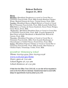Bobcat Bulletin August 21, 2015 Menu