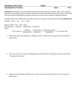 Chemistry – Stoichiometry Worksheet