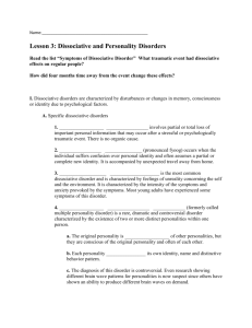 Lesson 3: Dissociative and Personality Disorders