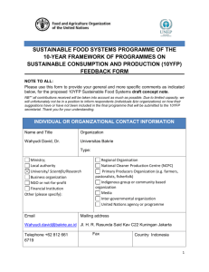 SUSTAINABLE FOOD SYSTEMS PROGRAMME OF THE