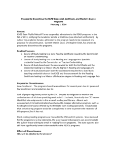 Discontinuance of the Reading and Language Arts Program in KSOE
