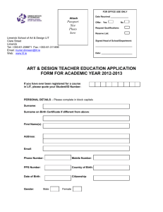 Application Form for the Higher Diploma in Art for Art and