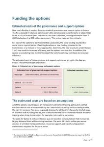 Estimated costs of the governance and support options