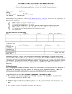 MS in Literacy /MS in Reading Information Sheet NON Degree