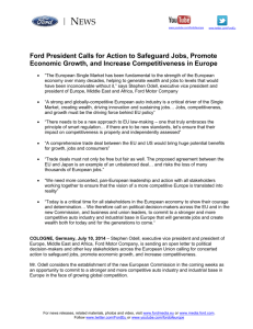 Ford President Calls for Action to Safeguard Jobs, Promote
