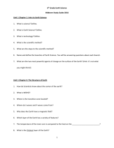 6th Grade Earth Science Midterm Study Guide 2016 Unit 1 Chapter