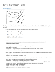 The diagram above shows equipotential lines produced by an