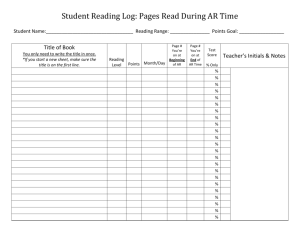 Student Reading Log: Pages Read During AR Time