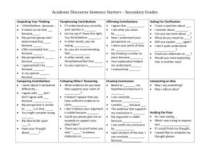Academic Discourse Sentence Starters * Secondary Grades