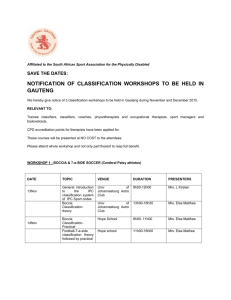 notification of classification workshops to be held in gauteng