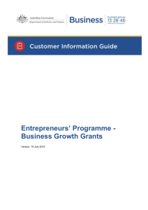 Customer Information Guide - Entrepreneurs` Programme