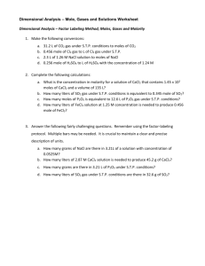 Dimensional Analysis - Moles Gases and Solutions Worksheet