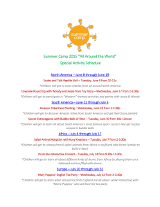 Summer Camp 2015 Special Activity Schedule