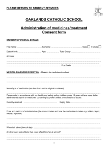 Administration of medicines - Oaklands Catholic School & Sixth Form