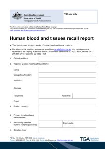 Human blood and tissues recall report