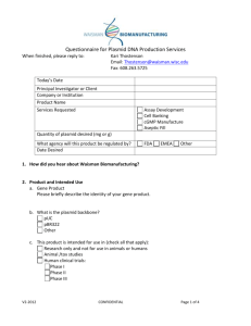 Questionnaire for Plasmid Production Services
