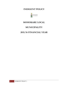 Draft Indigent Policy - Mohokare Local Municipality
