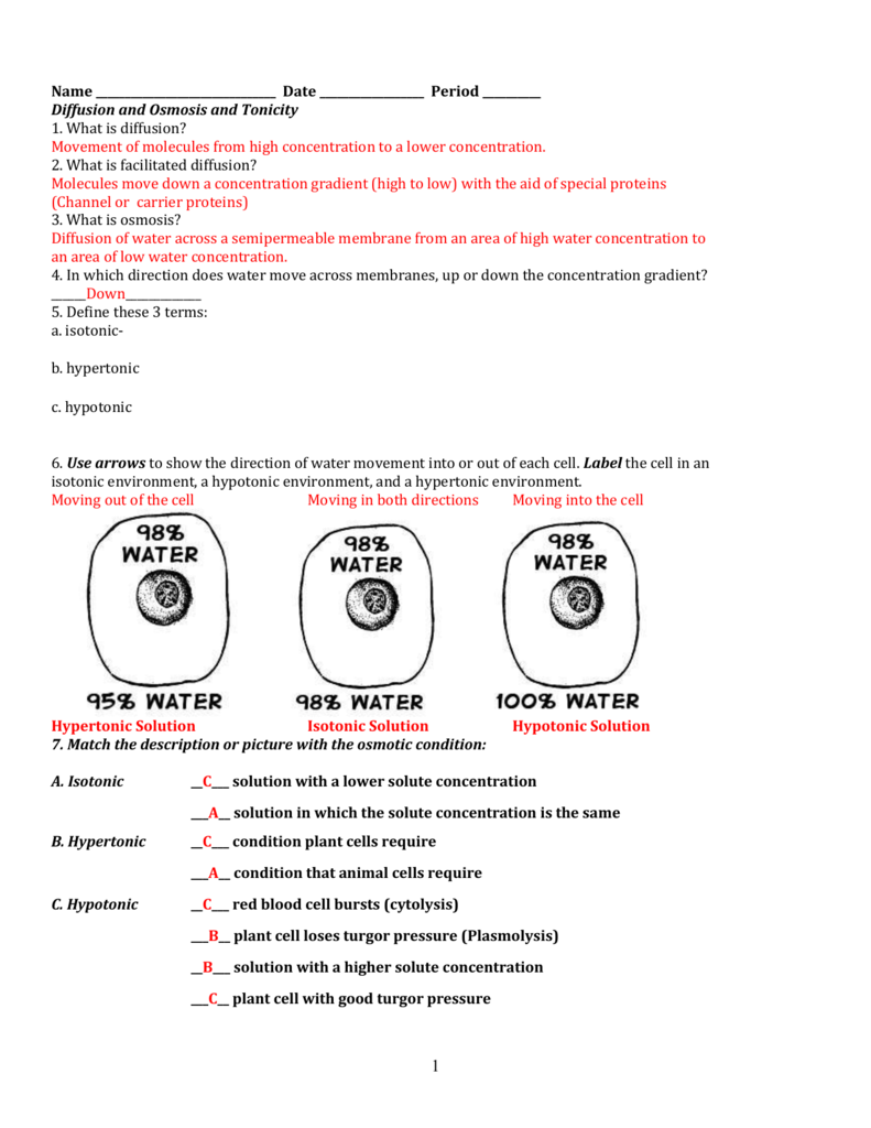 cell membrane and tonicity worksheet For Osmosis And Tonicity Worksheet