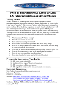 Characteristics of Life Unit Study Guide (USG)
