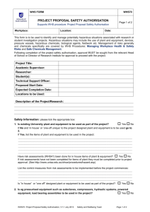 Project Proposal Safety Authorisation form