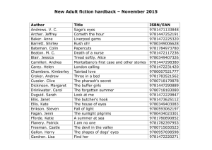 New Adult fiction hardback – November 2015 Author Title ISBN/EAN