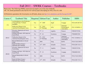 Fall 2011 – SWRK Courses – Textbooks Please note: The following