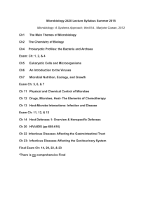 Microbiology 2420 Lecture Syllabus Summer 2015