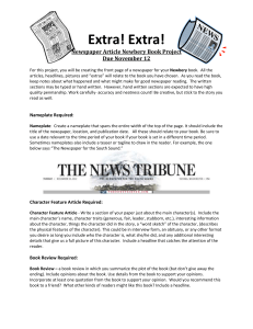 Extra! Newspaper Article Newbery Book Project Due November 12