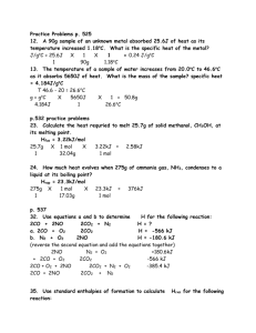 Practice Problems p. 525 12. A 90g sample of an unknown metal