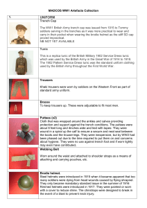 WW1 Artefacts List with Information for Teachers