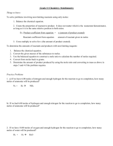 Grade 11 Chemistry: Stoichiometry Things to know: To solve