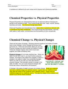 Chemical Change vs. Physical Changes