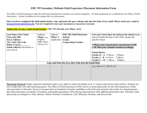 EDU 395 Field Placement Information Form
