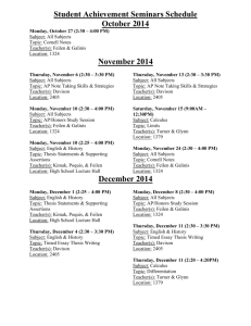 Student Achievement Seminars Schedule October 2014