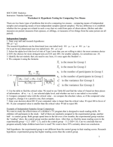Worksheet 6: Hypothesis Testing for Means of Two Samples