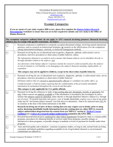 Exempt Review Categories Worksheet