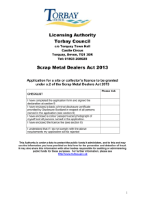 Application for a Scrap Metal Licence