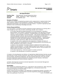 Ontario Public Service Careers – Job Specification Page 1 of 2 THE