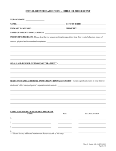 Initial Questionaire Form - Child or Adolescent