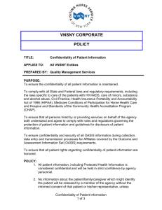 Policy: Confidentiality of Patient Information