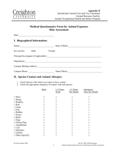 Medical Questionnaire Form for Animal Exposure Risk Assessment