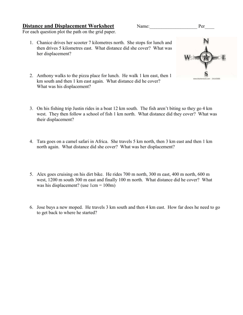 Displacement vs. Distance Worksheet 9th 12th Grade Worksheet Lesson